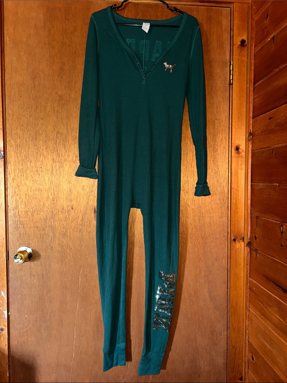 PINK Victoria's Secret Dark Green One-Piece Thermal Jumpsuit